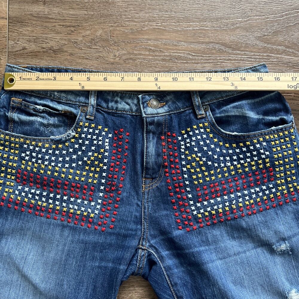 Artisan De Luxe Jean Women 28* Embroidered Distressed Ankle Mid-Rise Boho Hippie - Picture 5 of 12